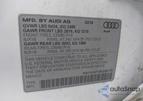 2019 Audi Q5 45 Premium z USA, uszkodzony, nr VIN WA1ANAFY9K2080165